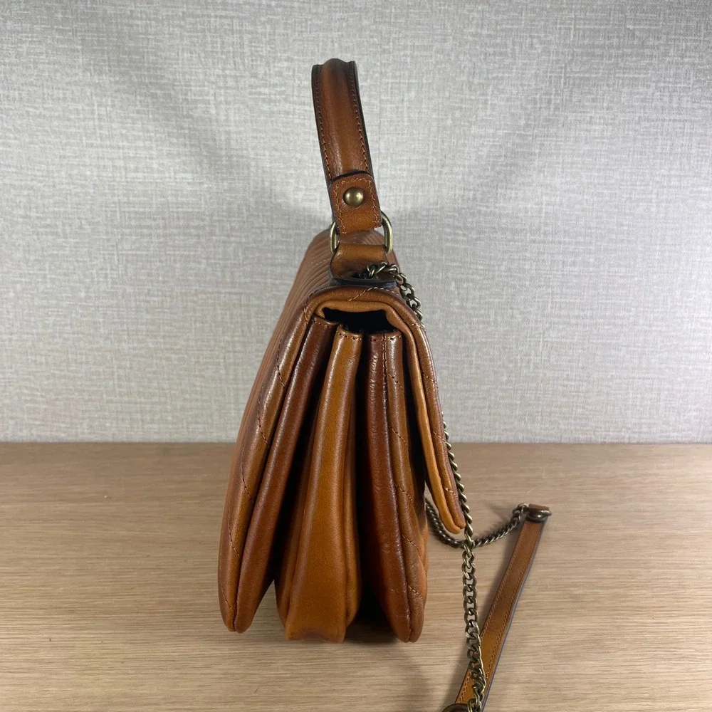 Pratesi Firenze Italian Leather Quilted Handbag Cognac Brown Lion Crest NWT
